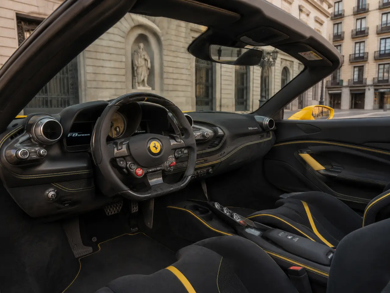 Ferrari F8 SPIDER 2023, interior — Monaco Luxury Car Rental, Monaco. Ferrari F8 SPIDER in Monaco A Ferrari F8 SPIDER rental in Monaco brings an exceptional…